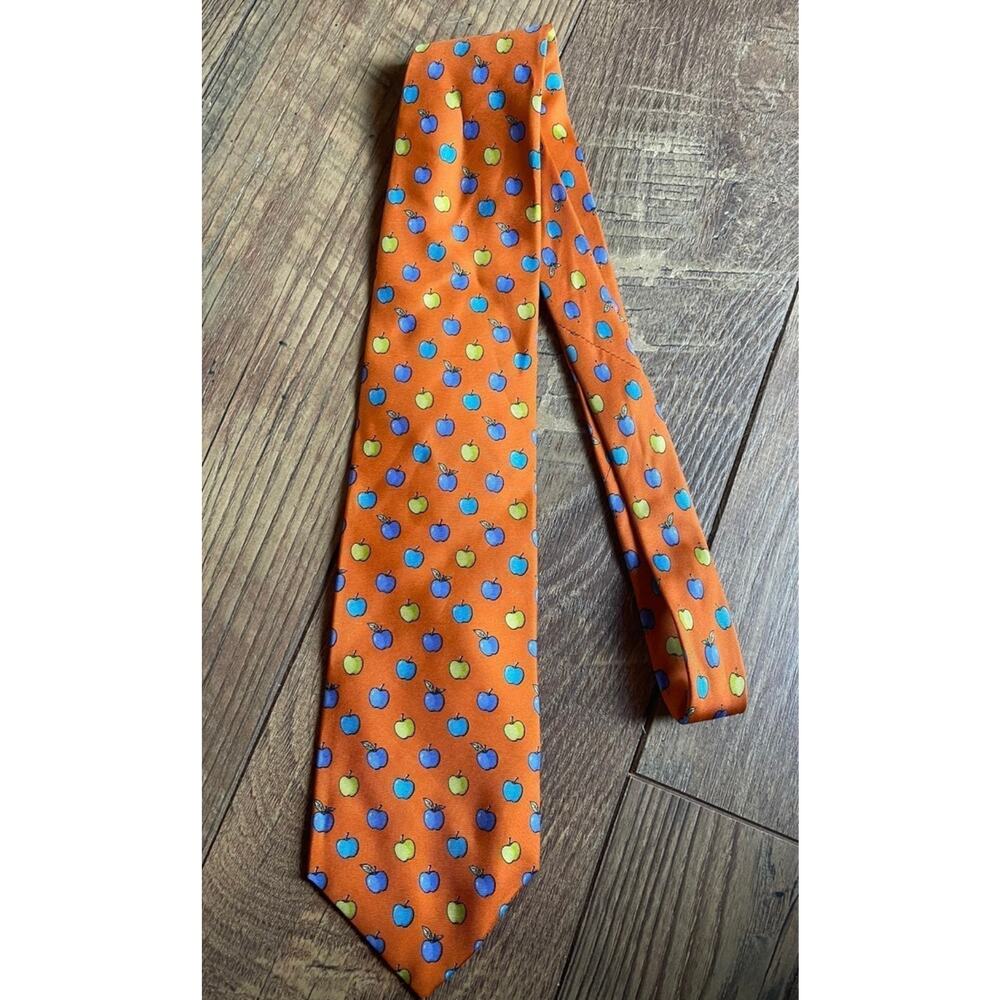 Bally designer 100% silk Tie orange with apples